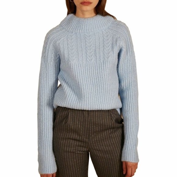 FRNCH Sweaters - FRNCH Bow Back Cable Knit Mock Neck Sweater
